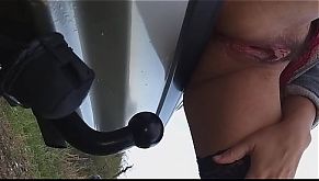 Twice pissing Retro Car TOW BAR before ORGASMIC FUCK it 12 min