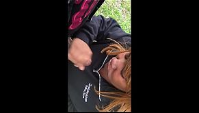 ebony chick sucks on cock outside of the park